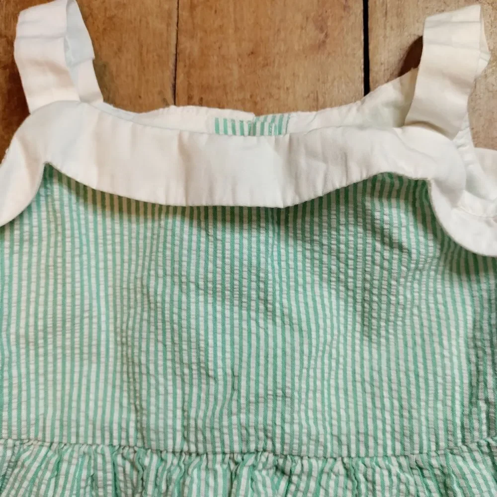 Gymboree dress 2T seersucker green white cotton lined pockets summer coastal